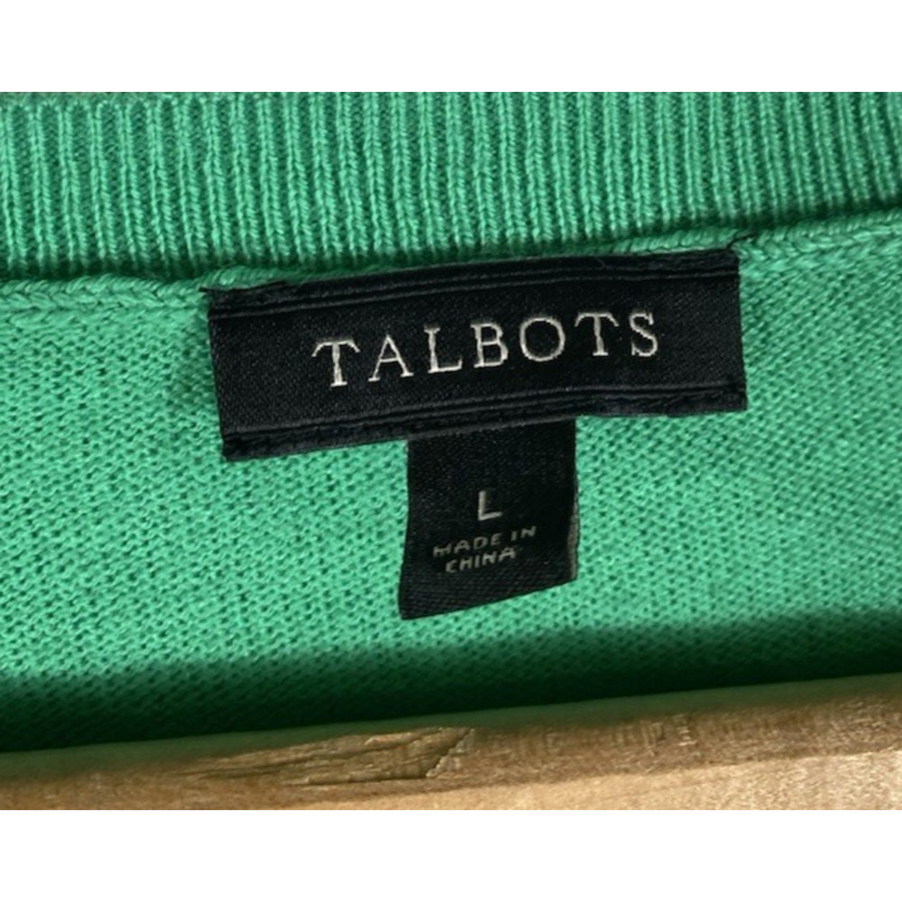 Talbots Sweater Large Fish Pattern Soft Knit Gree… - image 5